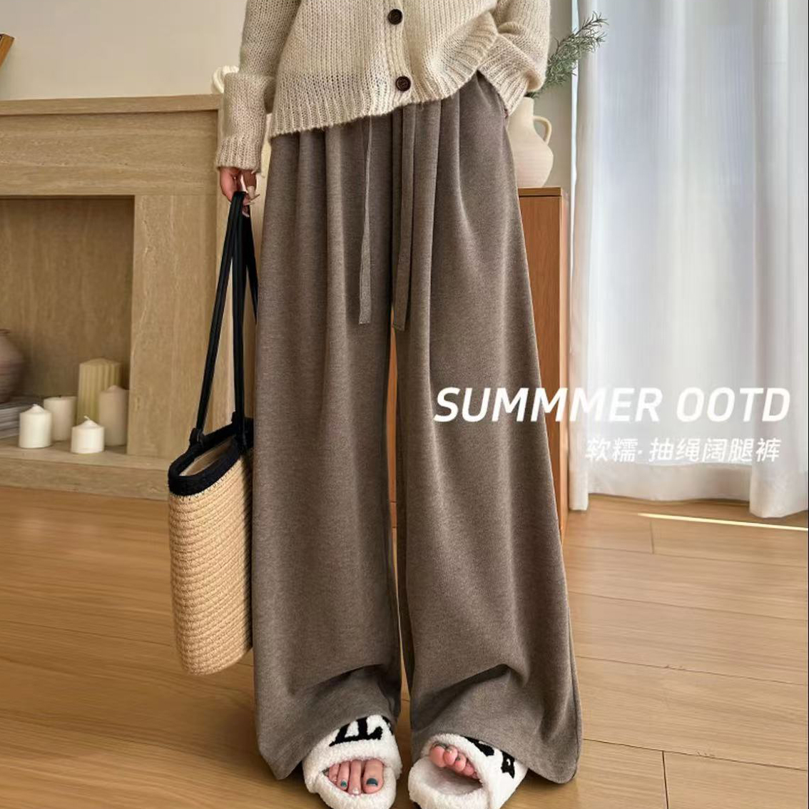 孕妇装秋装慵懒风秋季垂感阔腿裤高腰休闲裤宽松裤时尚长裤孕妇裤