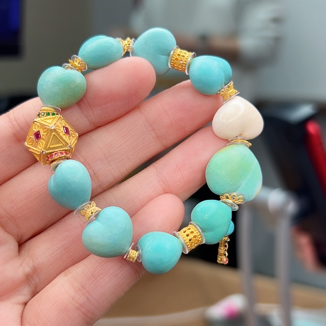 绿松石珠宝奇石18K金镶嵌兜****美