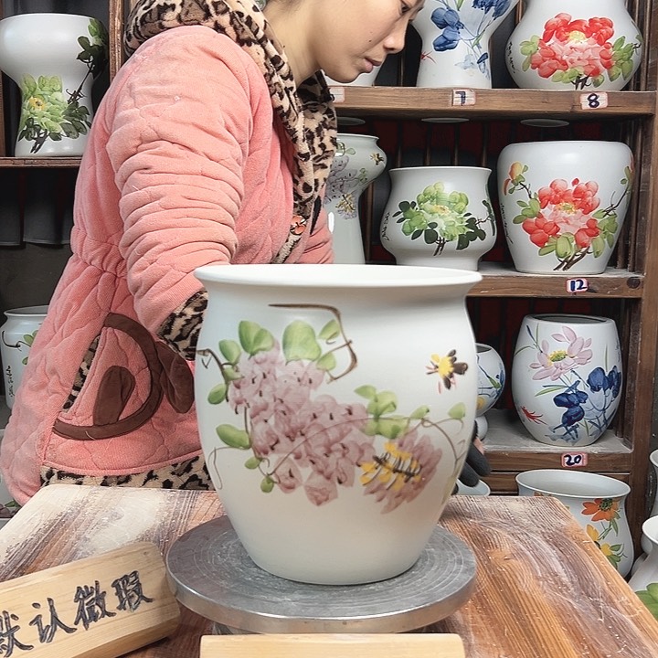 摆件圆口紫藤瓷新款陶瓷