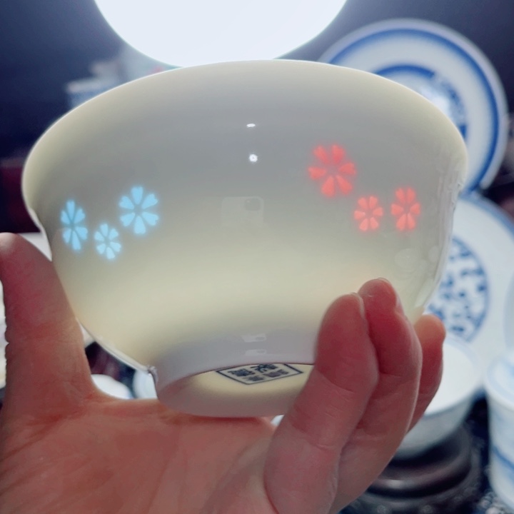 青花玲珑5寸饭碗三星花彩玲珑