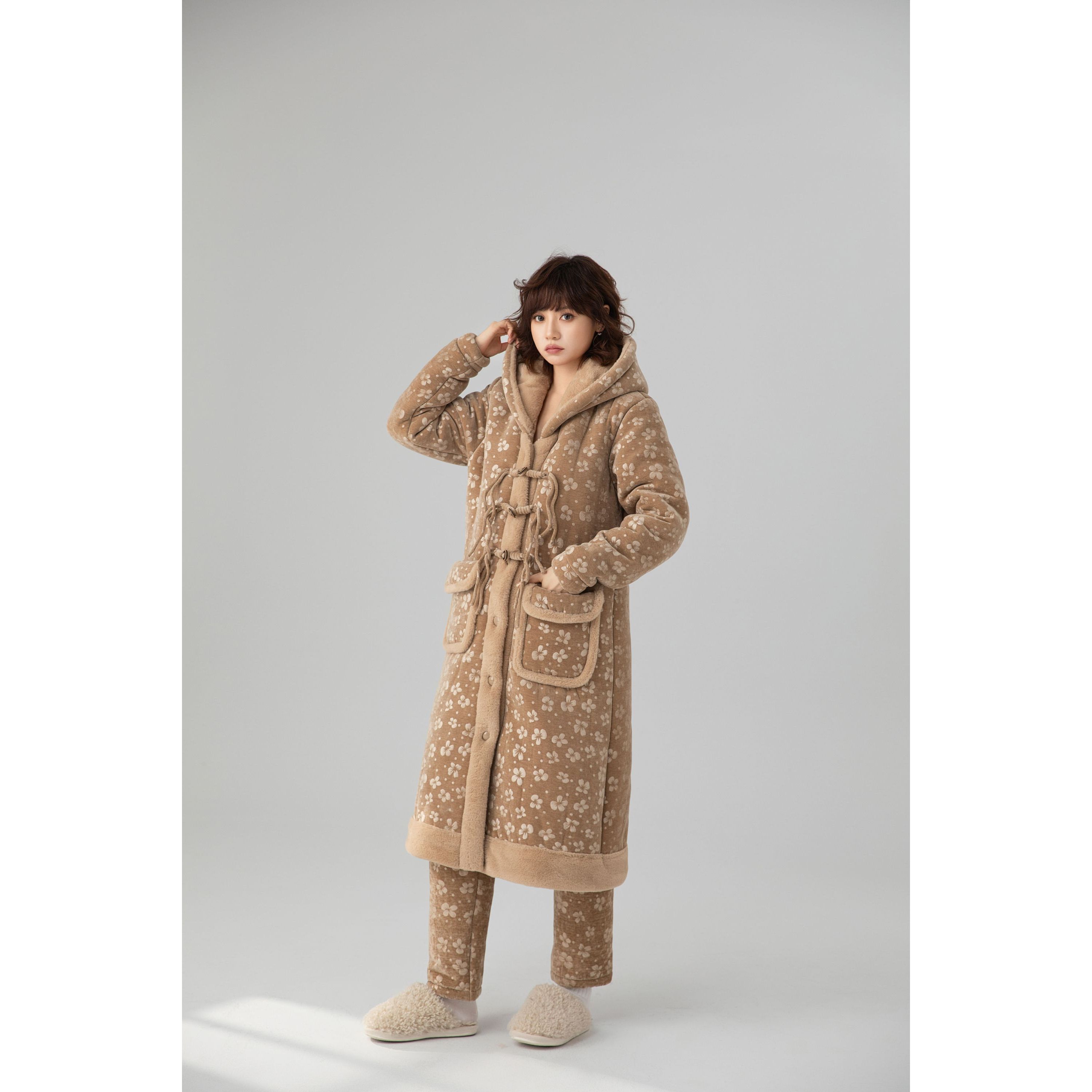 【三个款里面】原创2025新款冬季显瘦厚外穿睡衣套装加绒加厚保W61