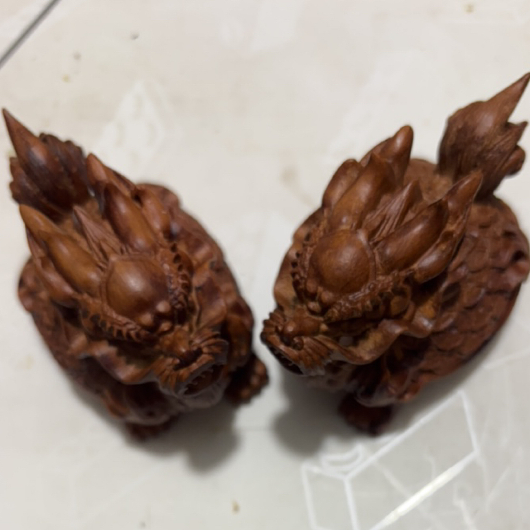 百年雷击枣木金钱龟龙龟一对手把件