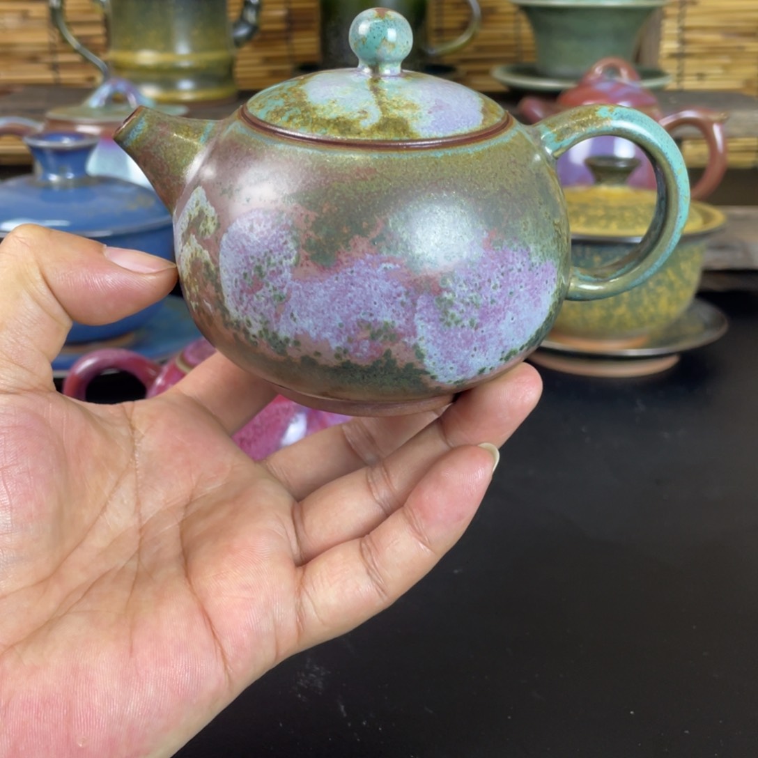 瓷片钧瓷炭烧手工西施壶