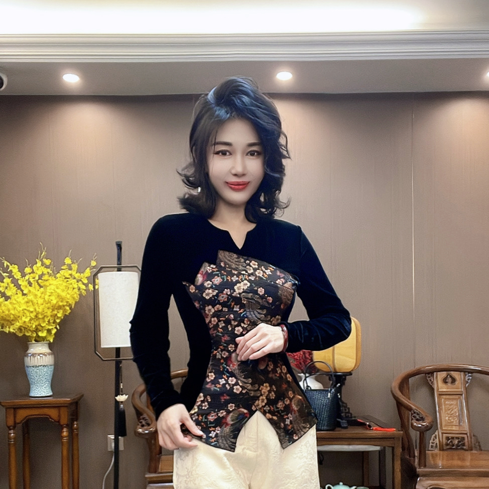 【峰姐优品】204【GZ】复古提花丝绒衫