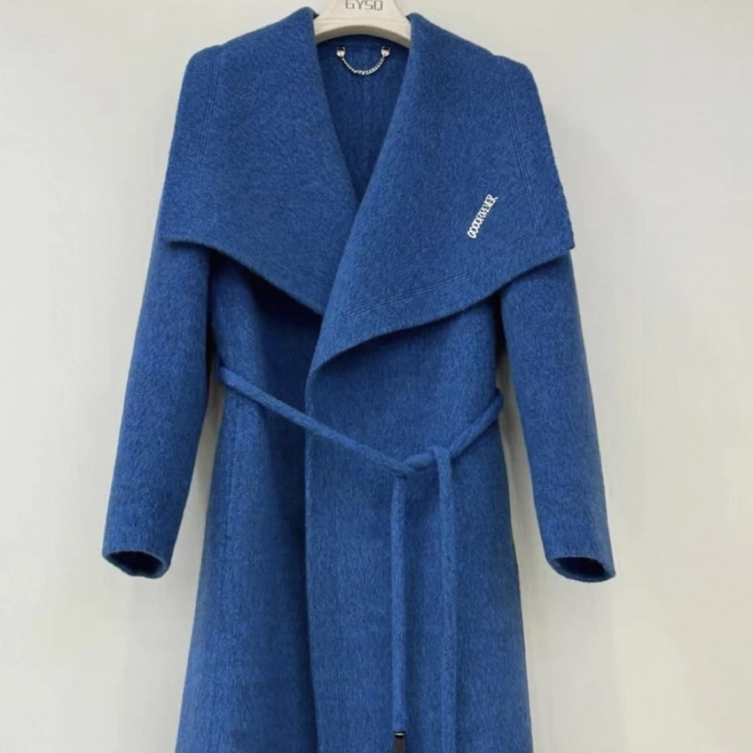 冬款时尚宽松百搭系带收腰大翻领双面羊毛大衣