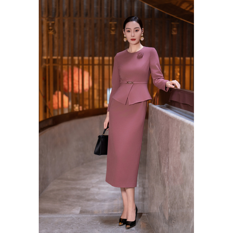 秋季气质优雅简约纯色日常职业百搭连衣裙显瘦长袖轻奢时尚修身