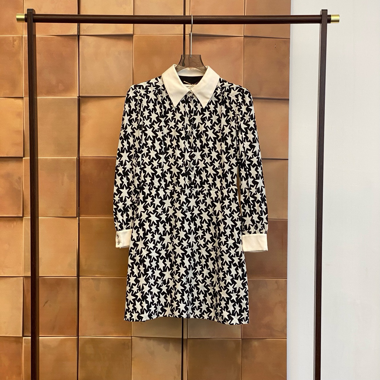 99新 YSL/圣罗兰 黑白五角星水钻扣连衣裙/38码/全新/30952
