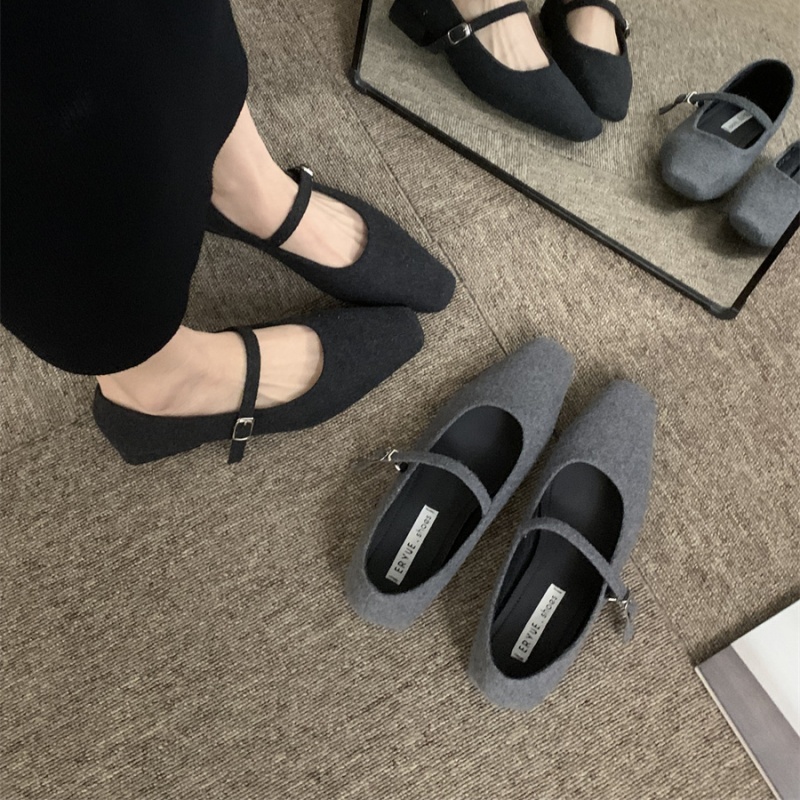 法式小香风方头中跟玛丽珍鞋女鞋2025春季浅口豆豆鞋单鞋