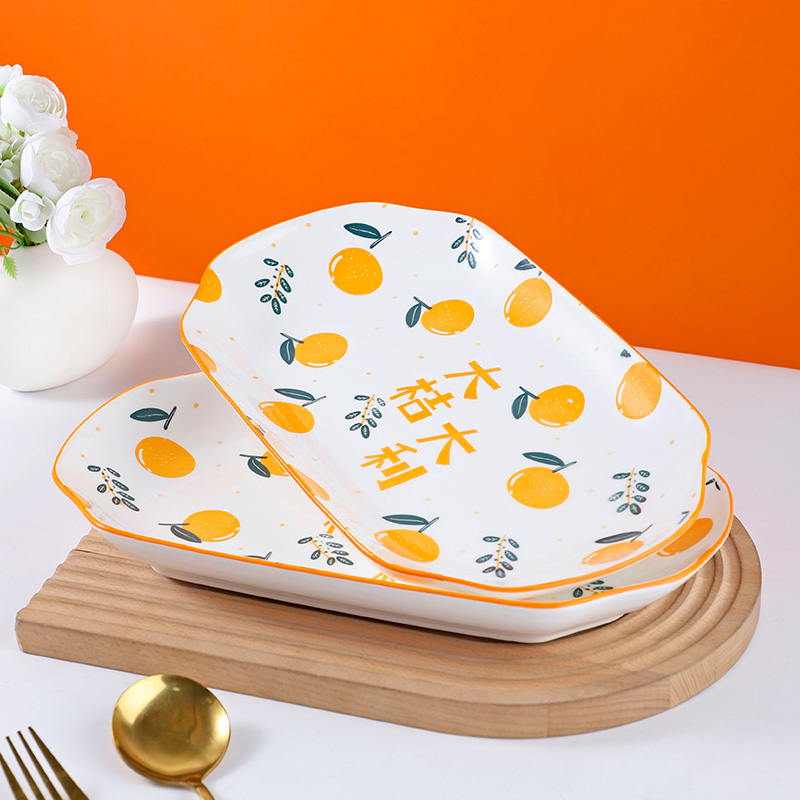 创意可爱网红ins大吉大利鱼盘2只装12英寸鱼盘釉下彩家用陶瓷餐具