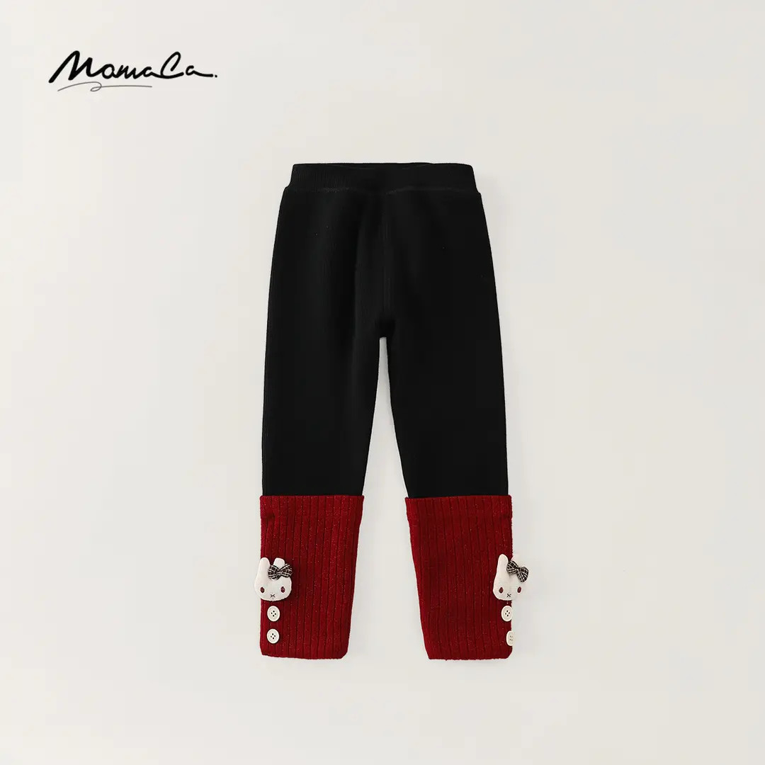 MOMOCO冬季女童甜美时尚加绒打底裤可爱小猫咪休闲裤77880360014