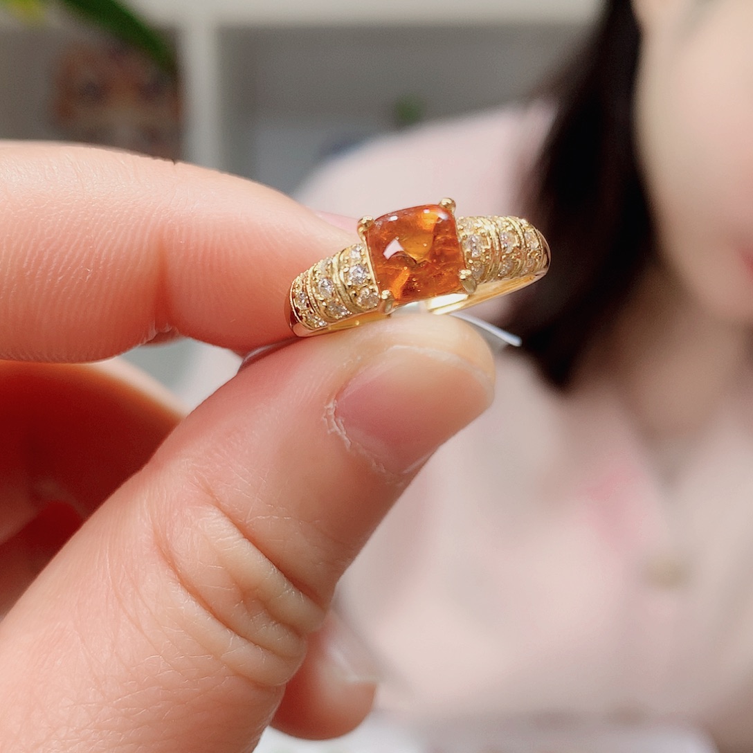 石榴石（芬达石）戒指银S925镶嵌