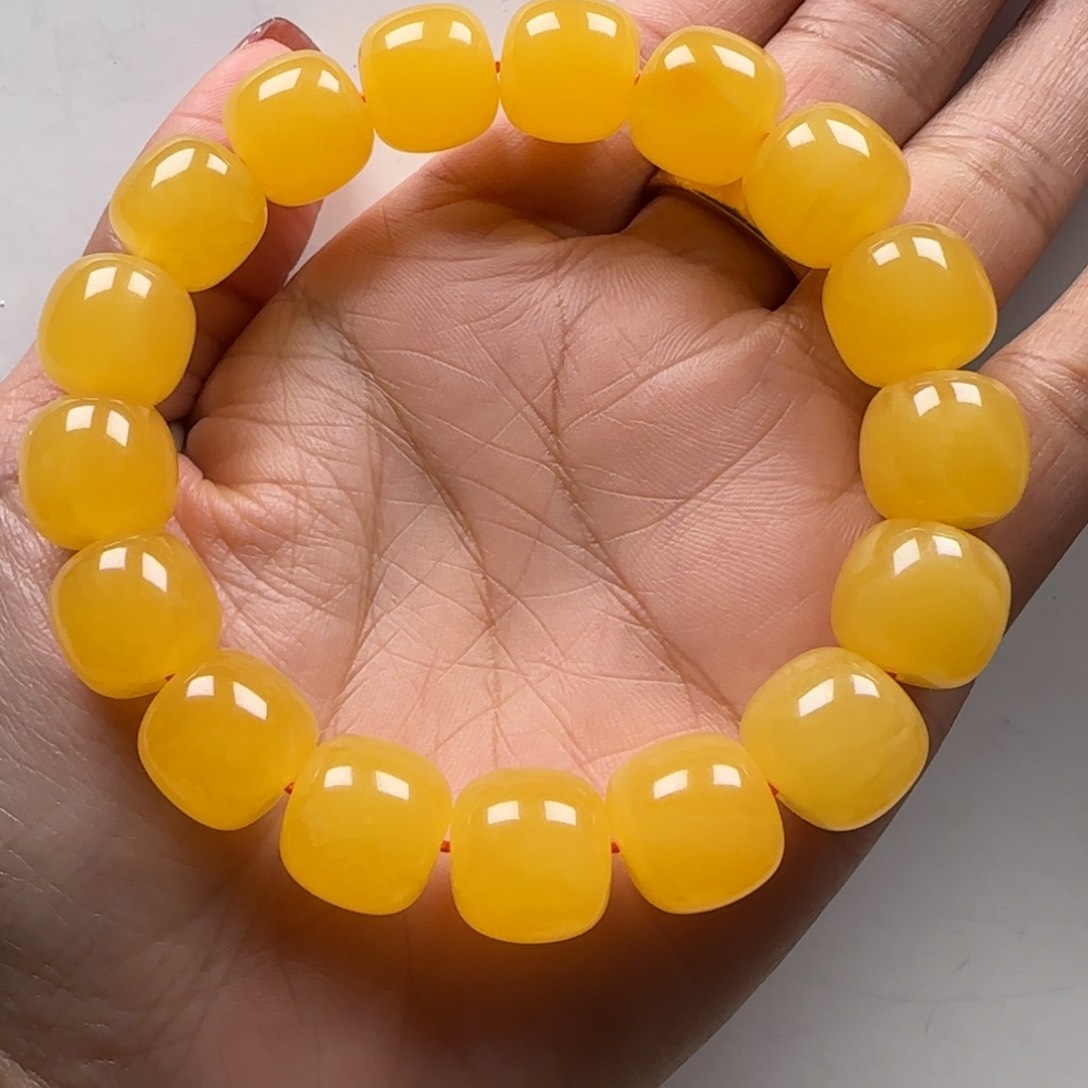 蜜蜡裸石未镶嵌?**蓝13×12焦皮橘红同料手串