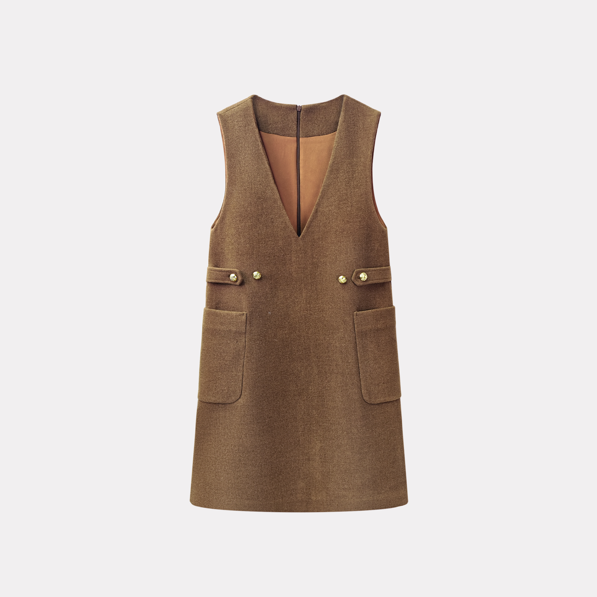 Larmoli2434气质高级感小香风美拉德V领背心裙宽松毛呢连衣裙