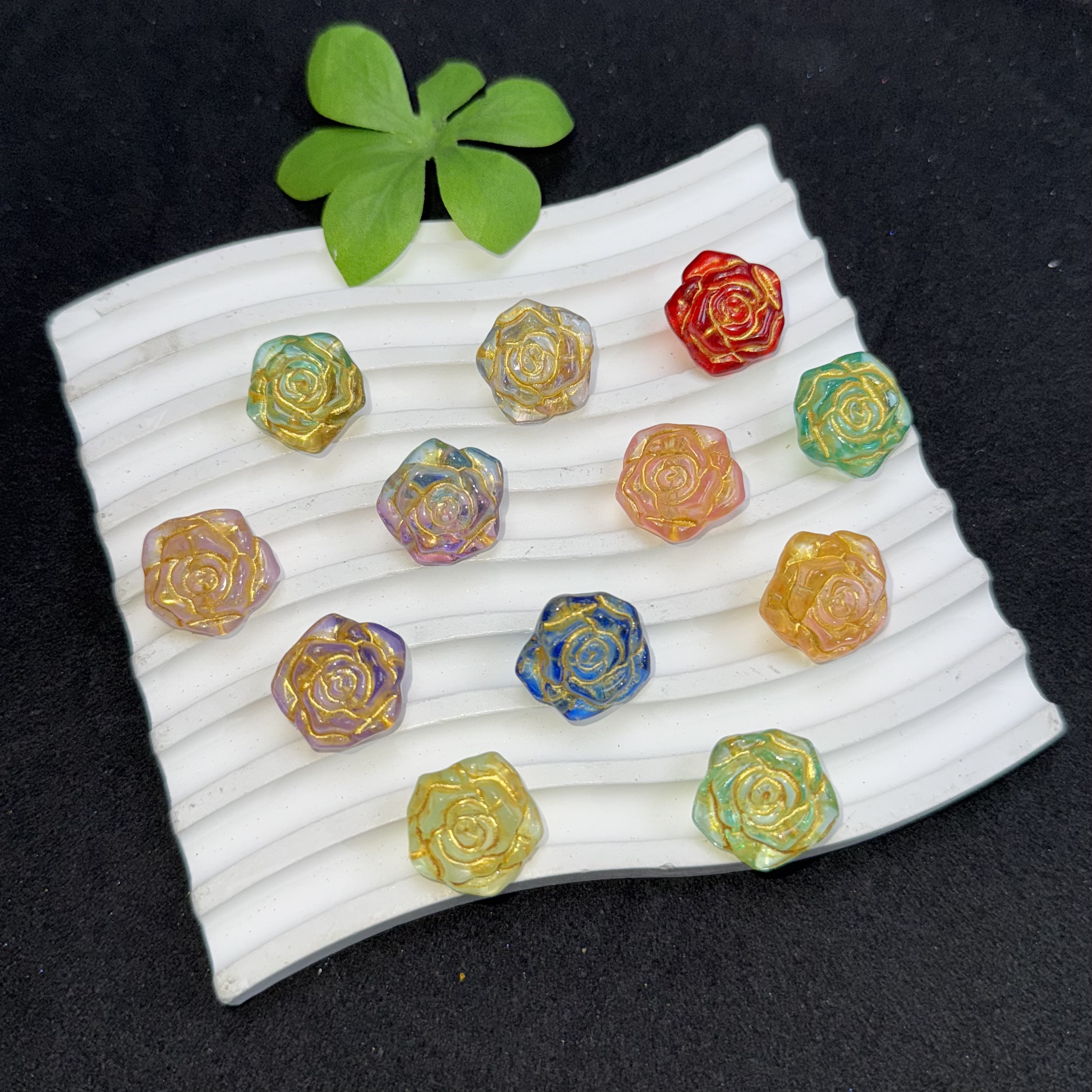 创意DIY手作仿捷克琉璃描金山茶花