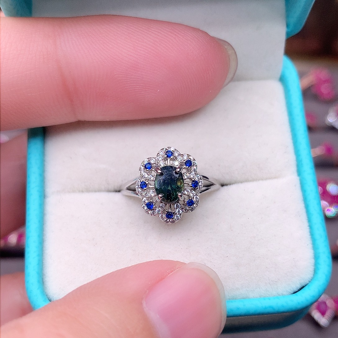 蓝宝石戒指银S925镶嵌