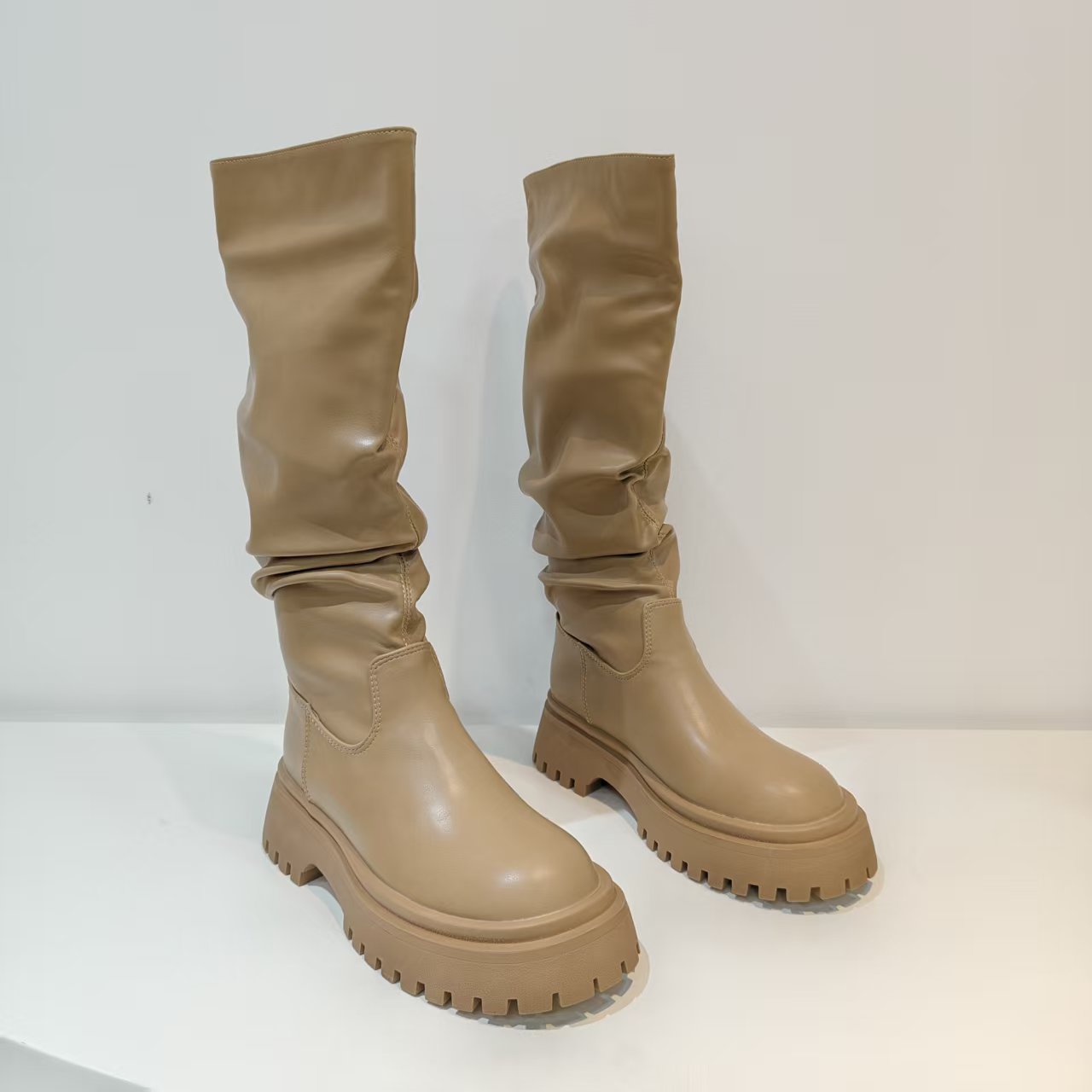 奶茶色【绒里】B528-3长筒靴女2025新款靴女高筒显瘦百搭女长靴