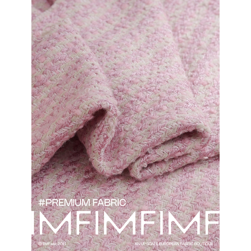 香香原DAN 羊毛交织小香粉色粗花呢布料 宽140CM664G/M意大利直邮