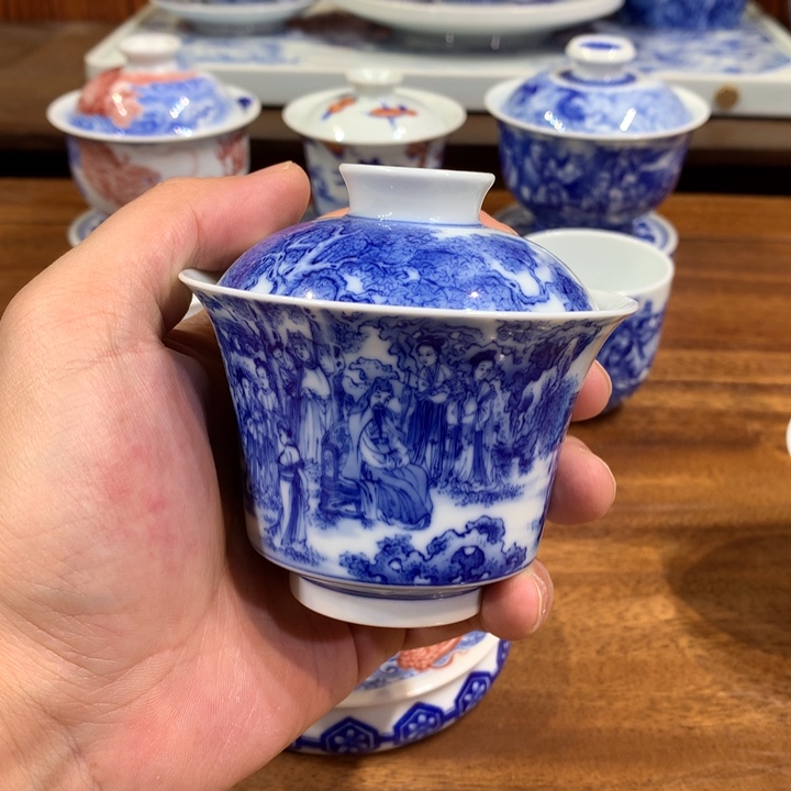 晓竹窑 相马图盖碗