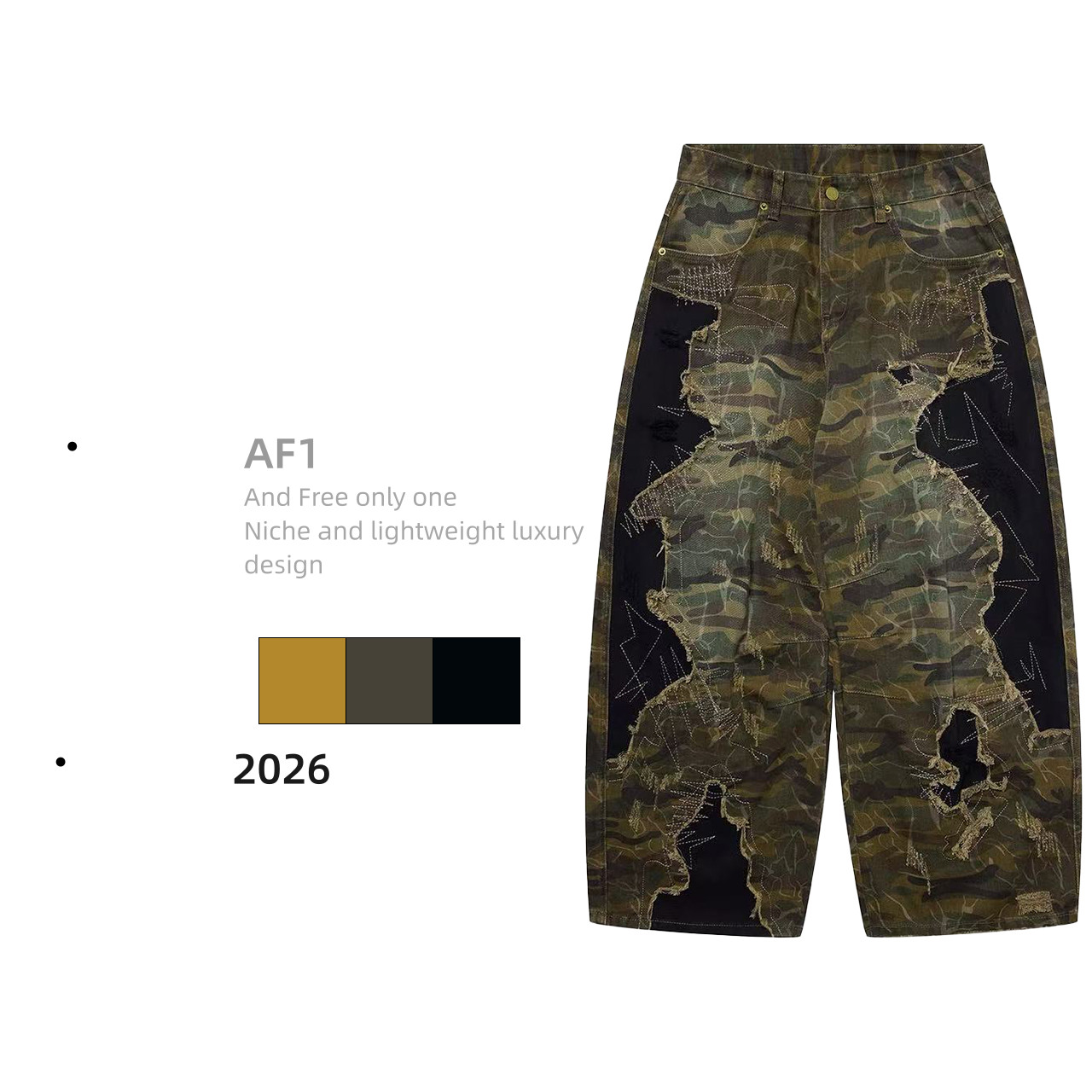 AF1轻奢高定拼接破洞刺绣绗缝涂鸦直筒牛仔裤直筒复古牛仔裤男款