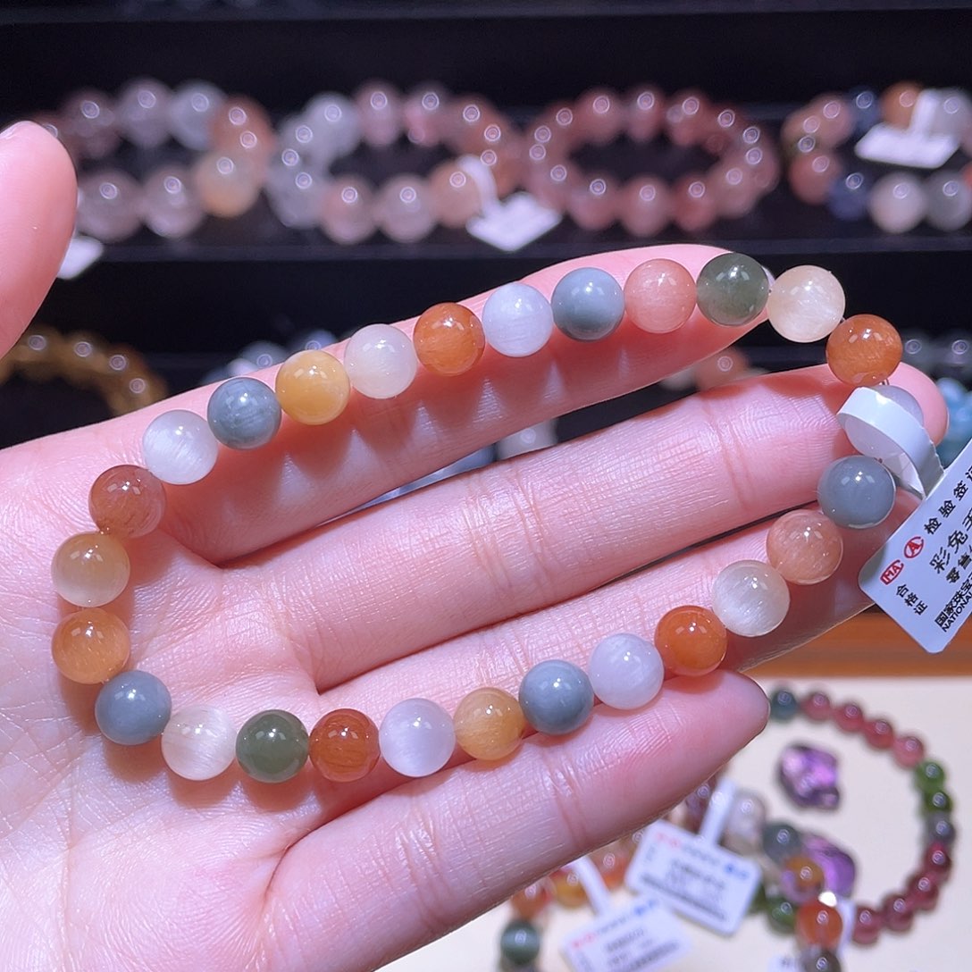 水晶手链未镶嵌兔毛手链，晶体通透7.2