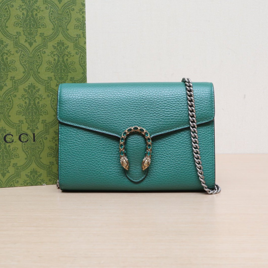 99新 GUCCI/古驰 小花攀攀酒神 Woc 钻扣 绿色 皮革C 钻扣 