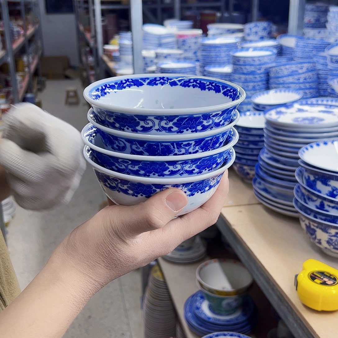 瓷片5英寸青花瓷玲珑瓷碗4个，，，，