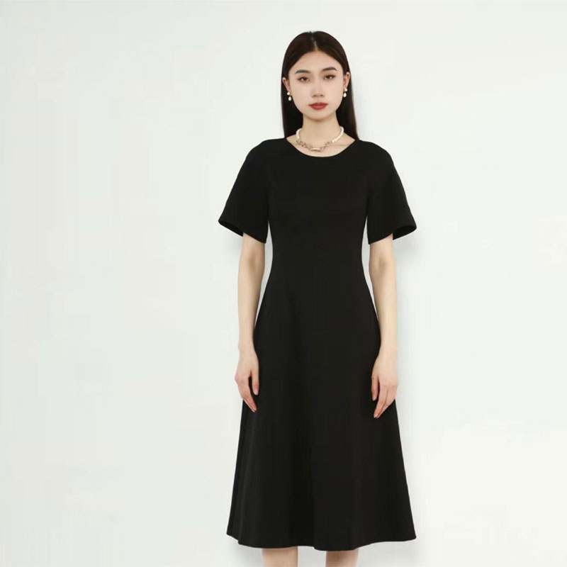 【商场同款】夏季新款百搭圆领修身收腰A字中长款大摆连衣裙5500501