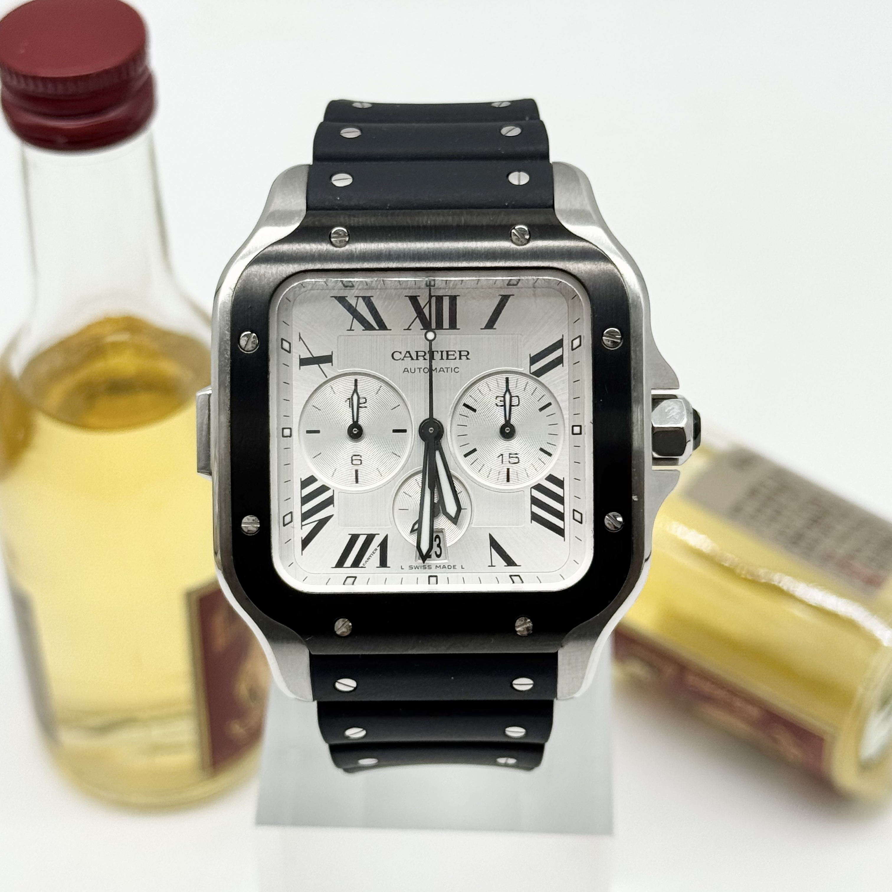 99新 Cartier/卡地亚 山度士 自动上链 精钢+碳镀层 43.3mm 23单