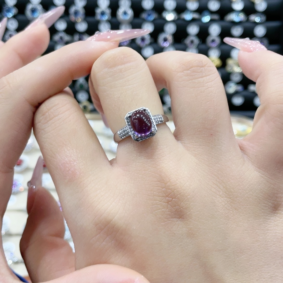 紫晶戒指银S925镶嵌戒指