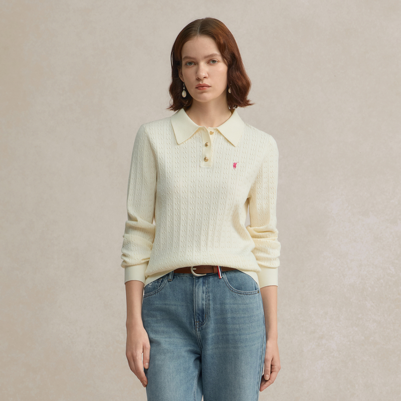 POLOWALK女装2025秋季百搭气质女式长袖翻领针织衫B1GW53581771