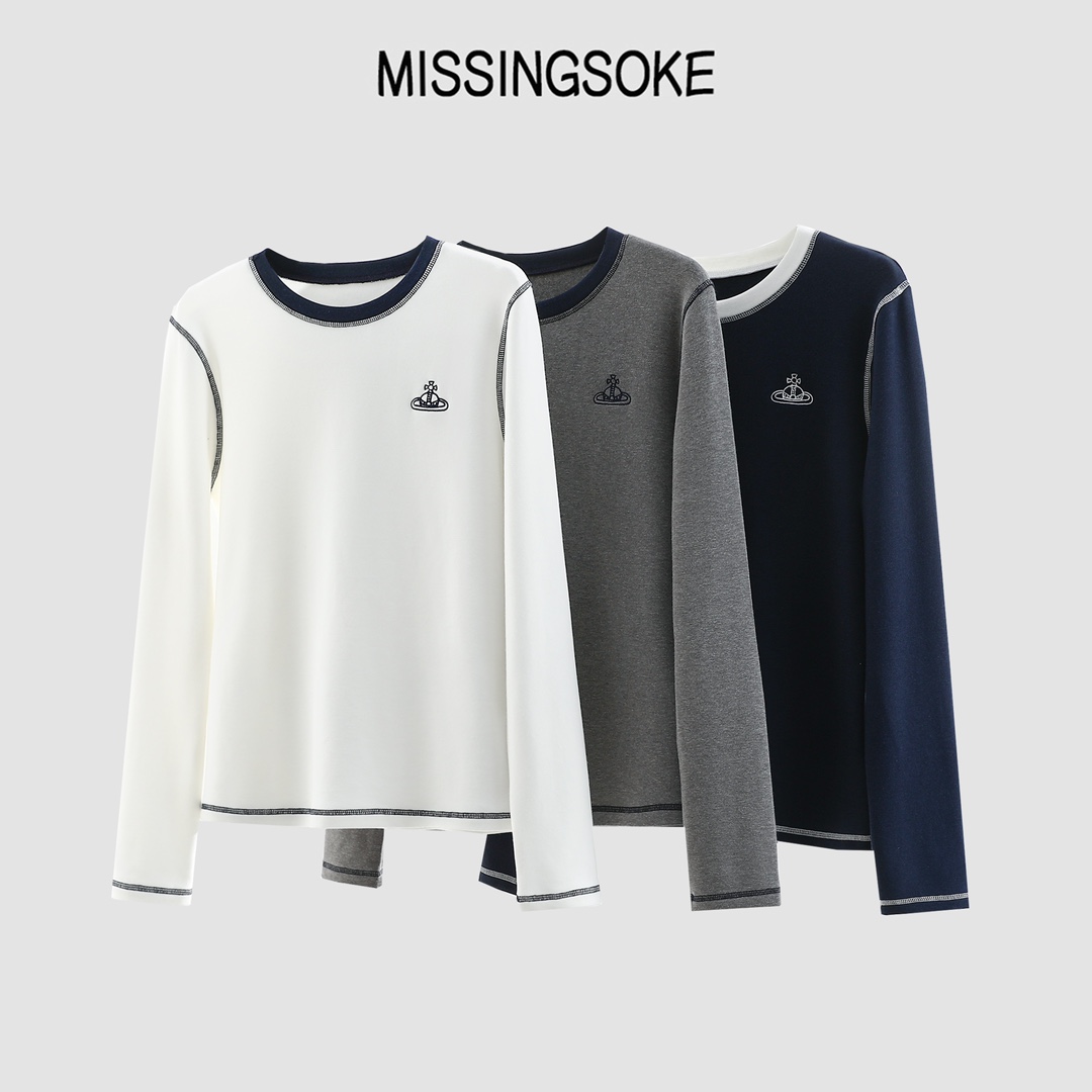 【铭铭专属】秋季新款高端定制款刺绣飞船撞色打底衫-2866