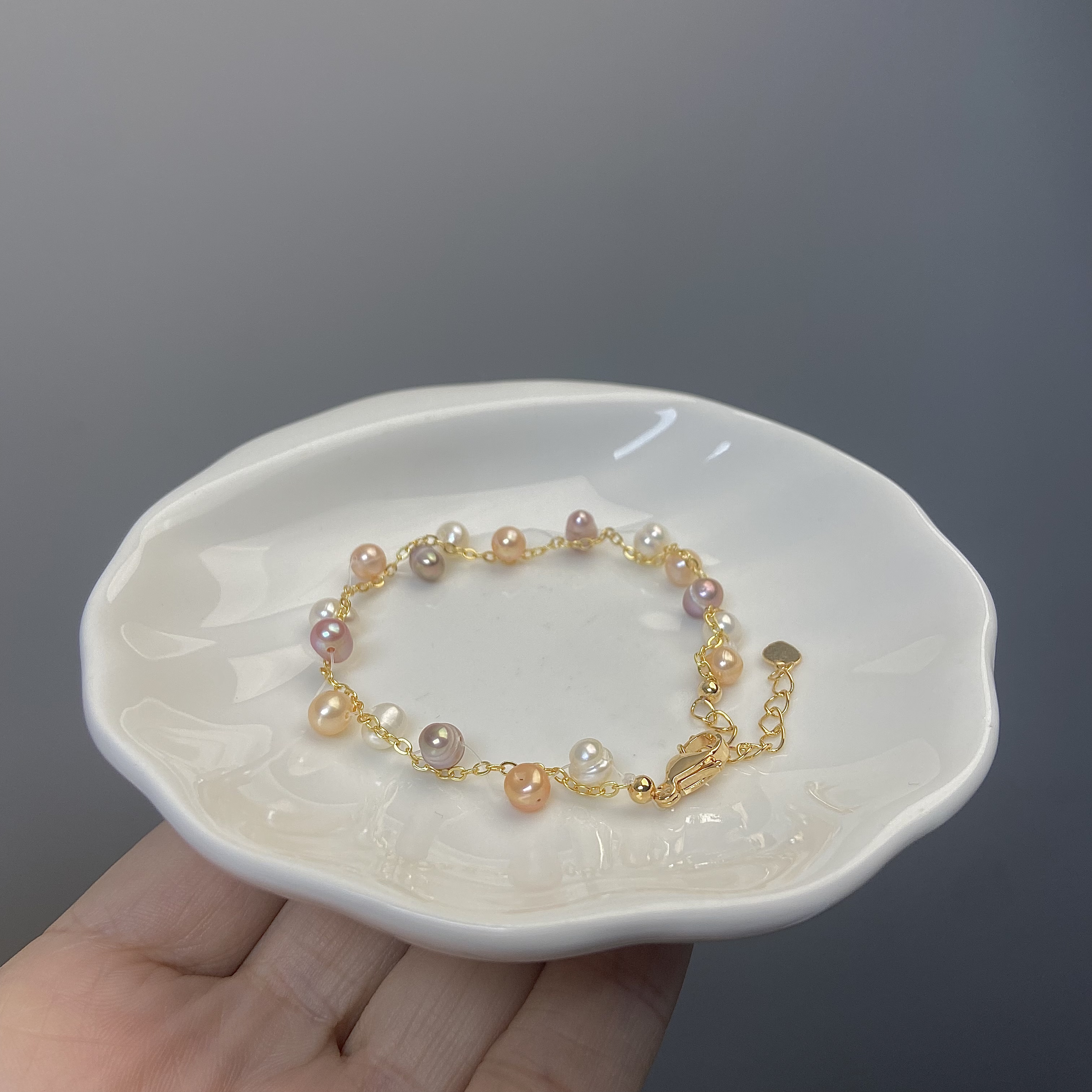 064 彩色编织小米珠珍珠手链 天然生长纹 可刮粉