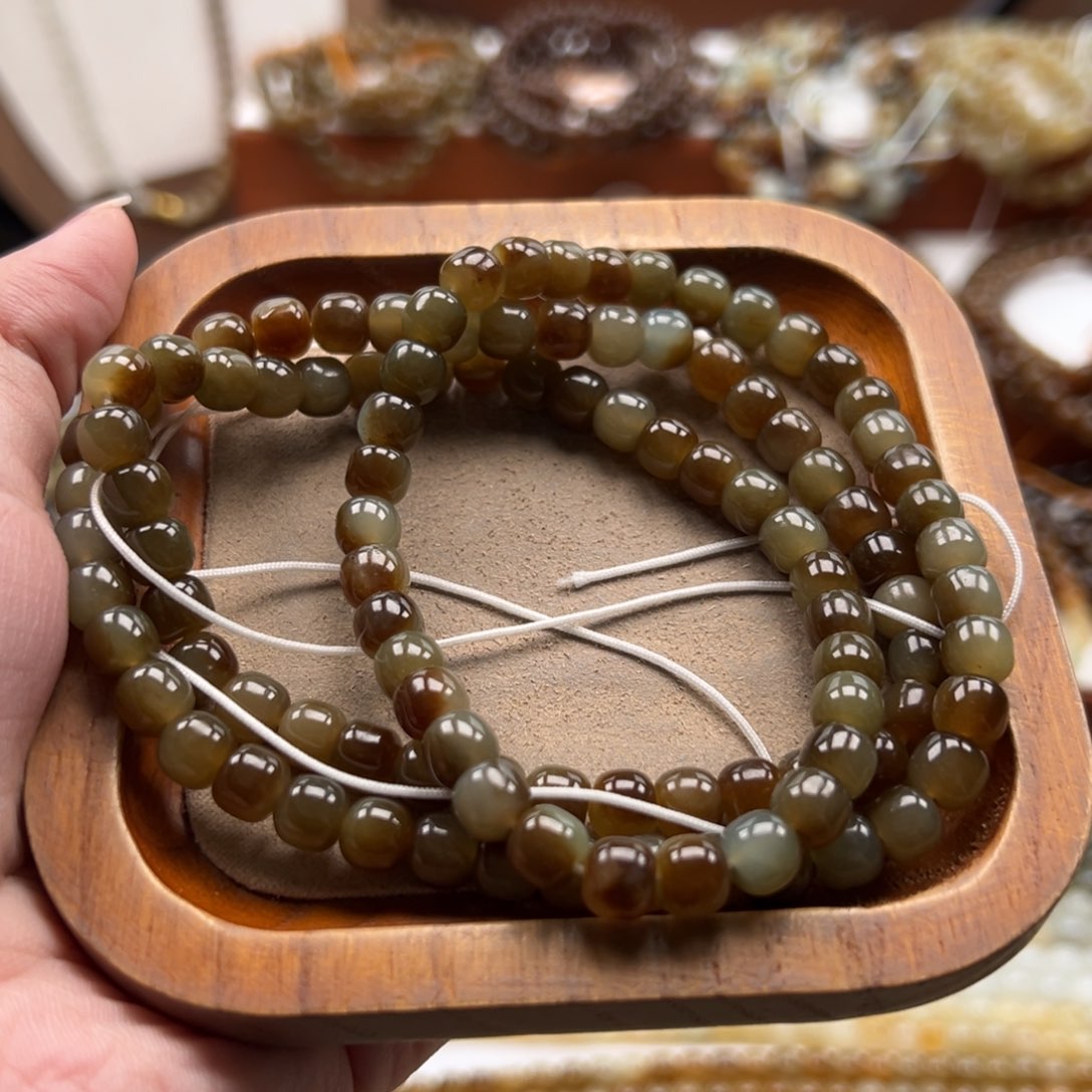 毛衣链未镶嵌和田玉珠串6*7m m