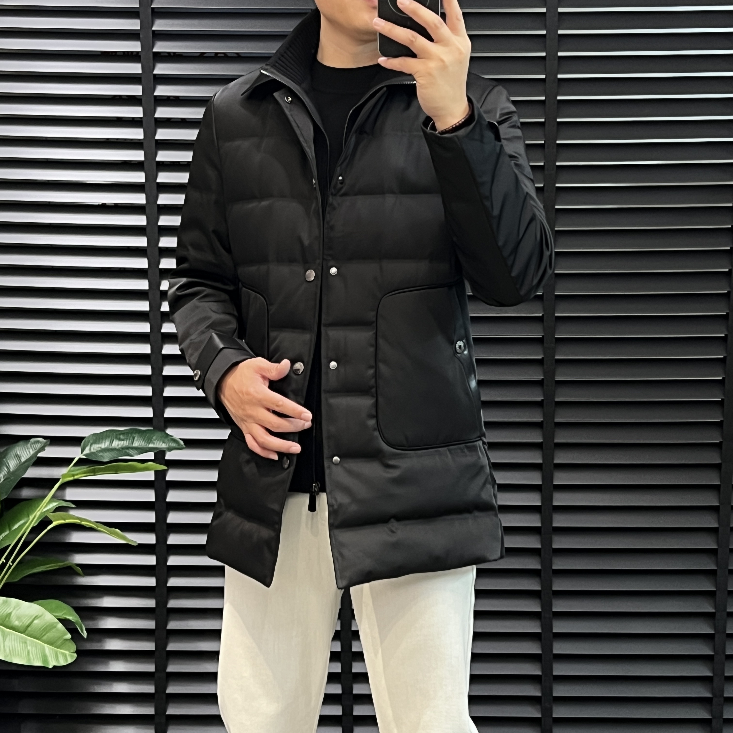 秋冬男士高品质中长款双层领拼羊皮时尚保暖羽绒服外套