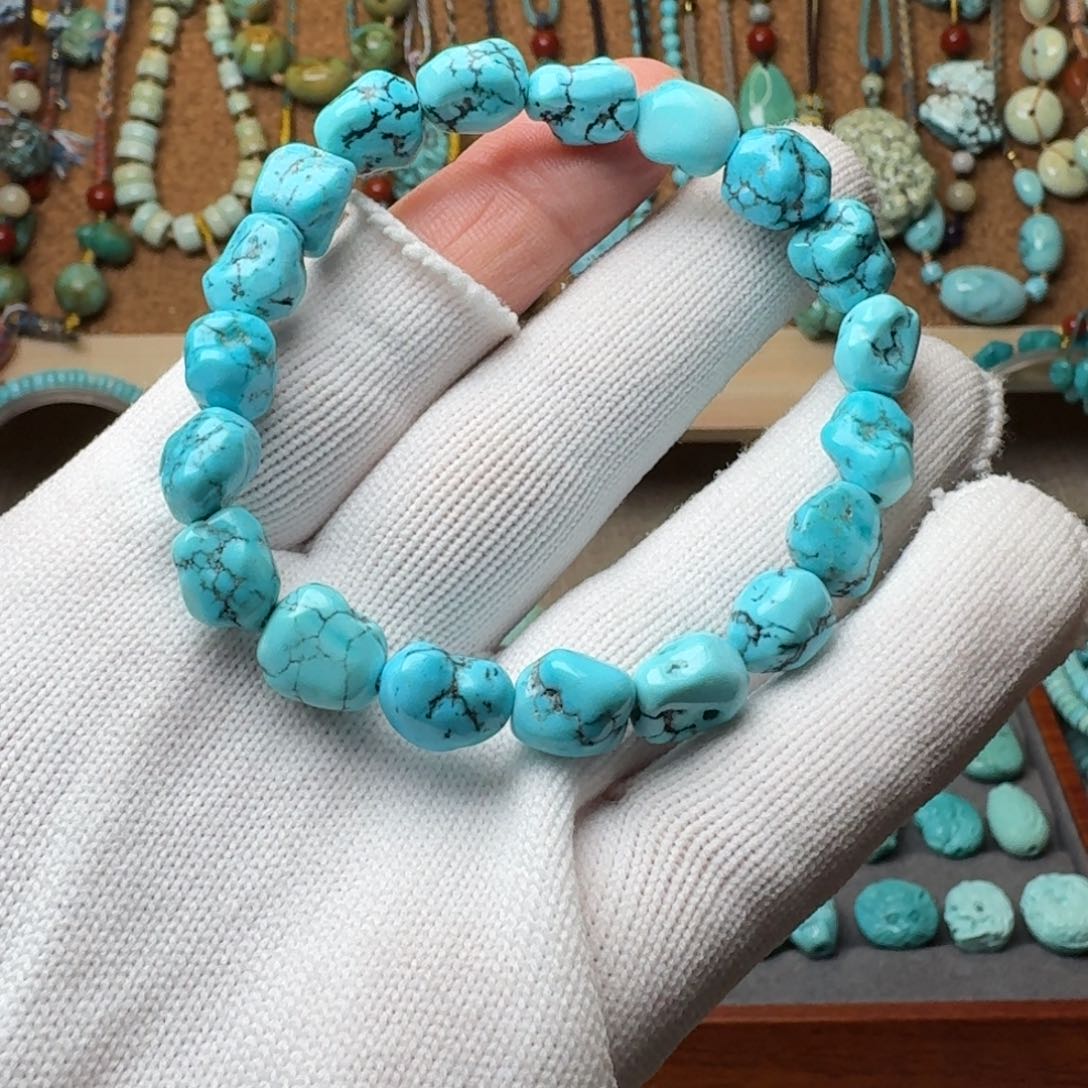 绿松石珠宝奇石未镶嵌雪*梅18.3g/9mm