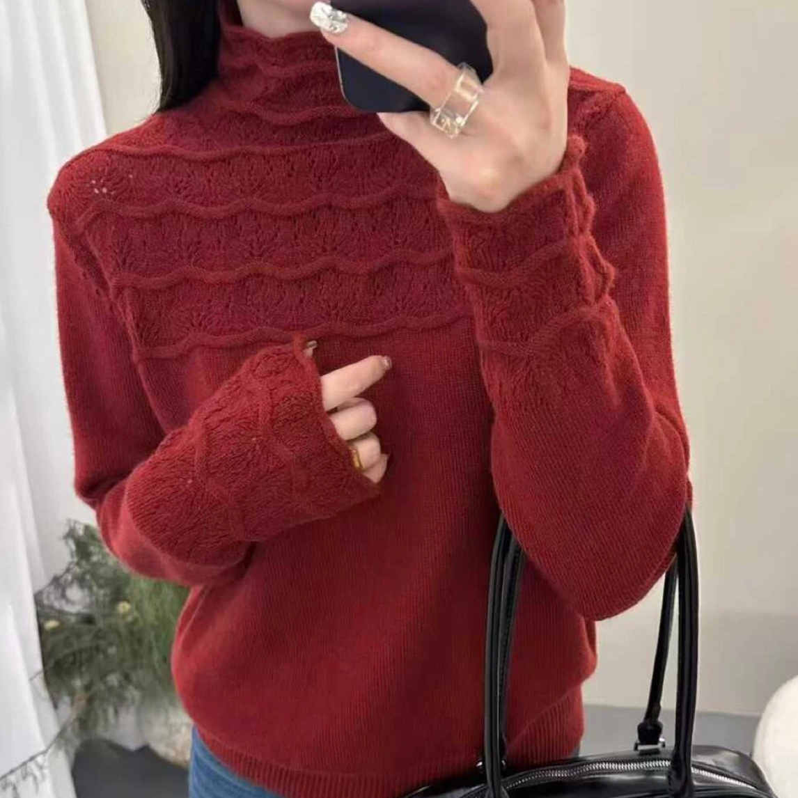 9302意凡秋冬新款针织半高领慵懒风百搭女士打底衫宽松