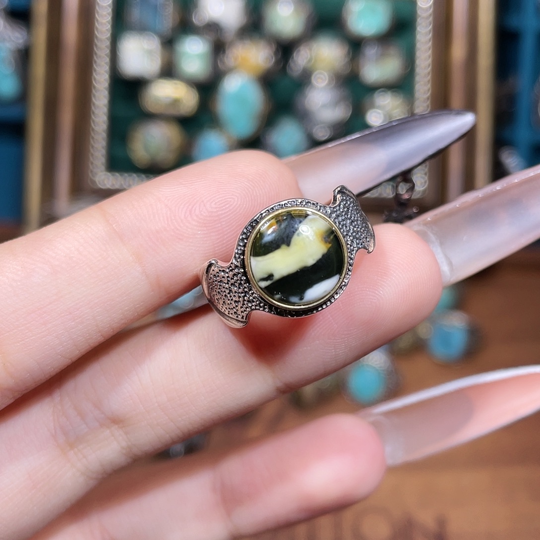 琥珀银S925镶嵌戒指