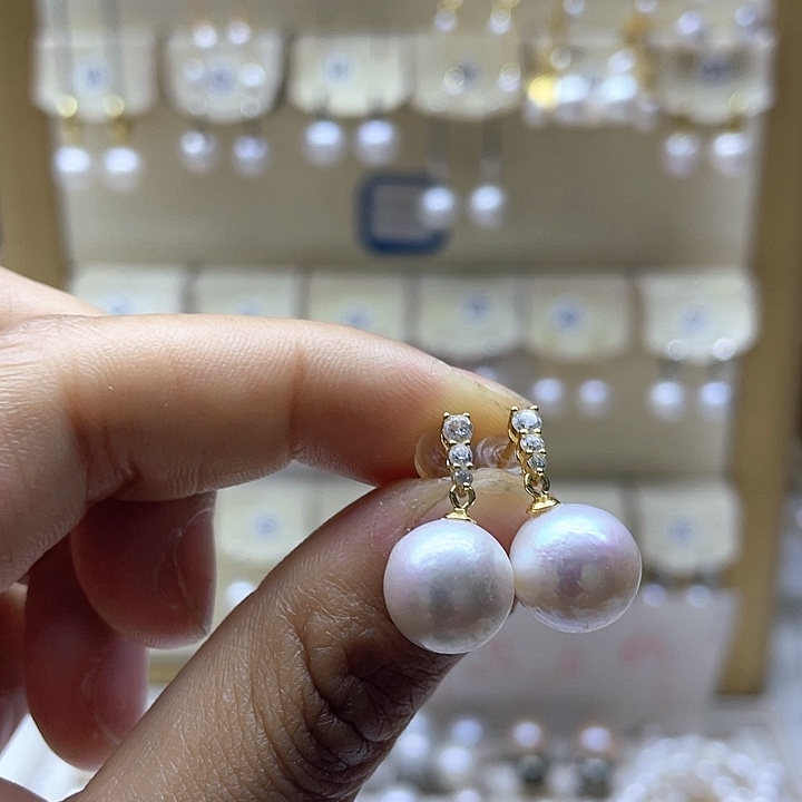 银S925镶嵌淡水珍珠耳饰