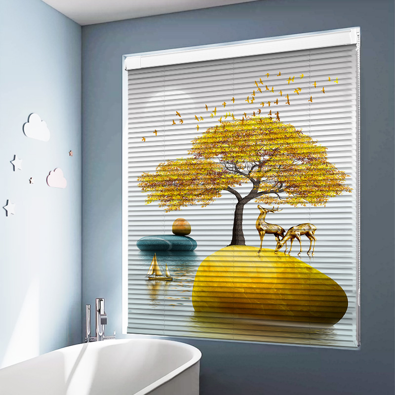卫生间遮挡帘防水浴室印花卷帘铝合金百叶窗帘遮光帘定制免打孔