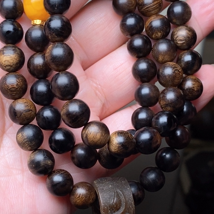 沉香手串越南芽庄白棋楠瘤疤08➕无相沉香木雕