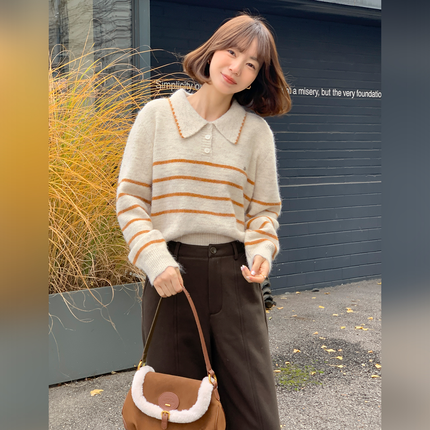 【双十二92折】【线谱小调】FS512S064翻领条纹毛衫