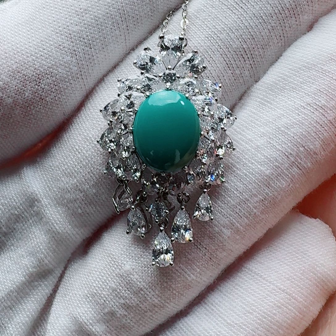 绿松石银S925镶嵌吊坠(赠链)