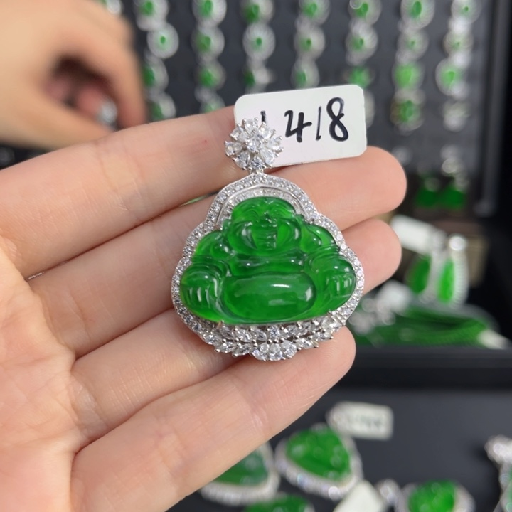 银S925镶嵌戒指翡翠佛公吊坠