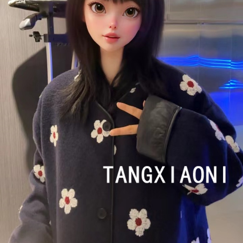 5店 订单 植绒款 藏青小花花 慵懒棉衣潮牌女装