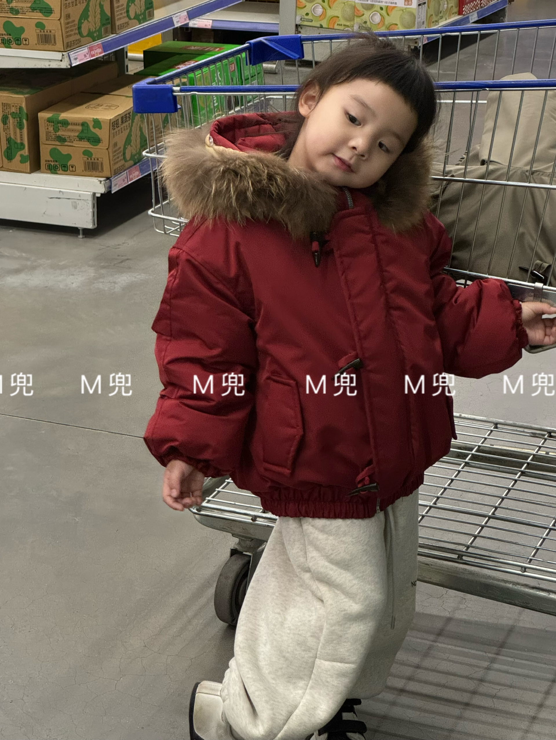 MD25年新款牛角扣拉链款加厚男女同款儿童派克服外套棉服