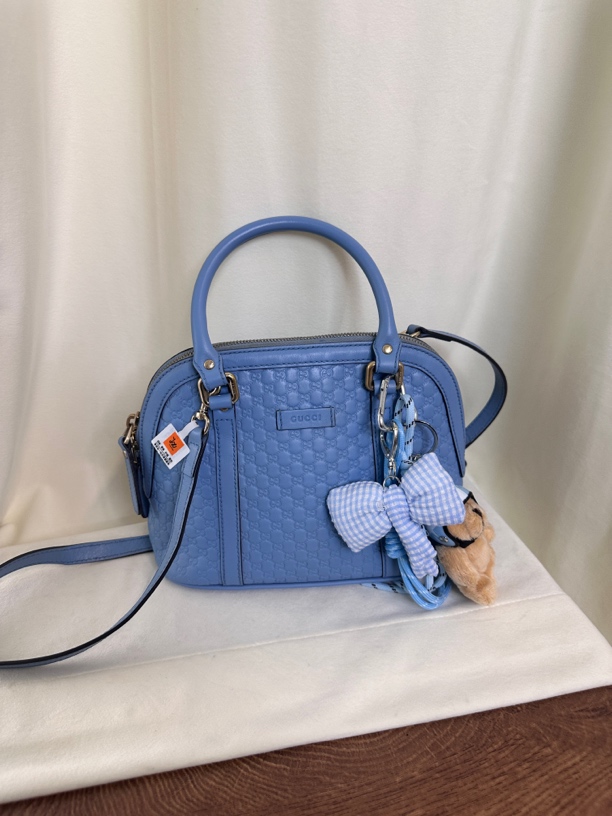 95新 GUCCI/古驰 蓝色贝壳包手提单肩包压纹设计小号包
