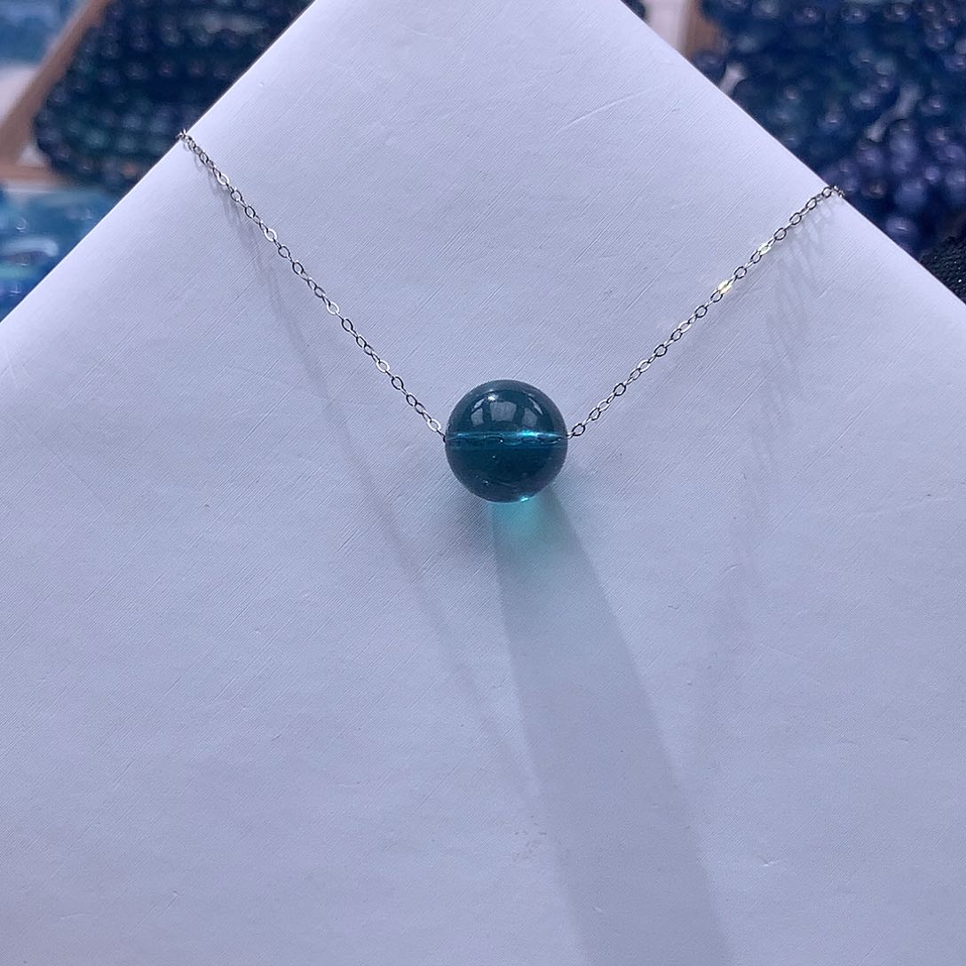 未镶嵌手串海蓝宝石超鬼蓝单珠12.8m（配银链）