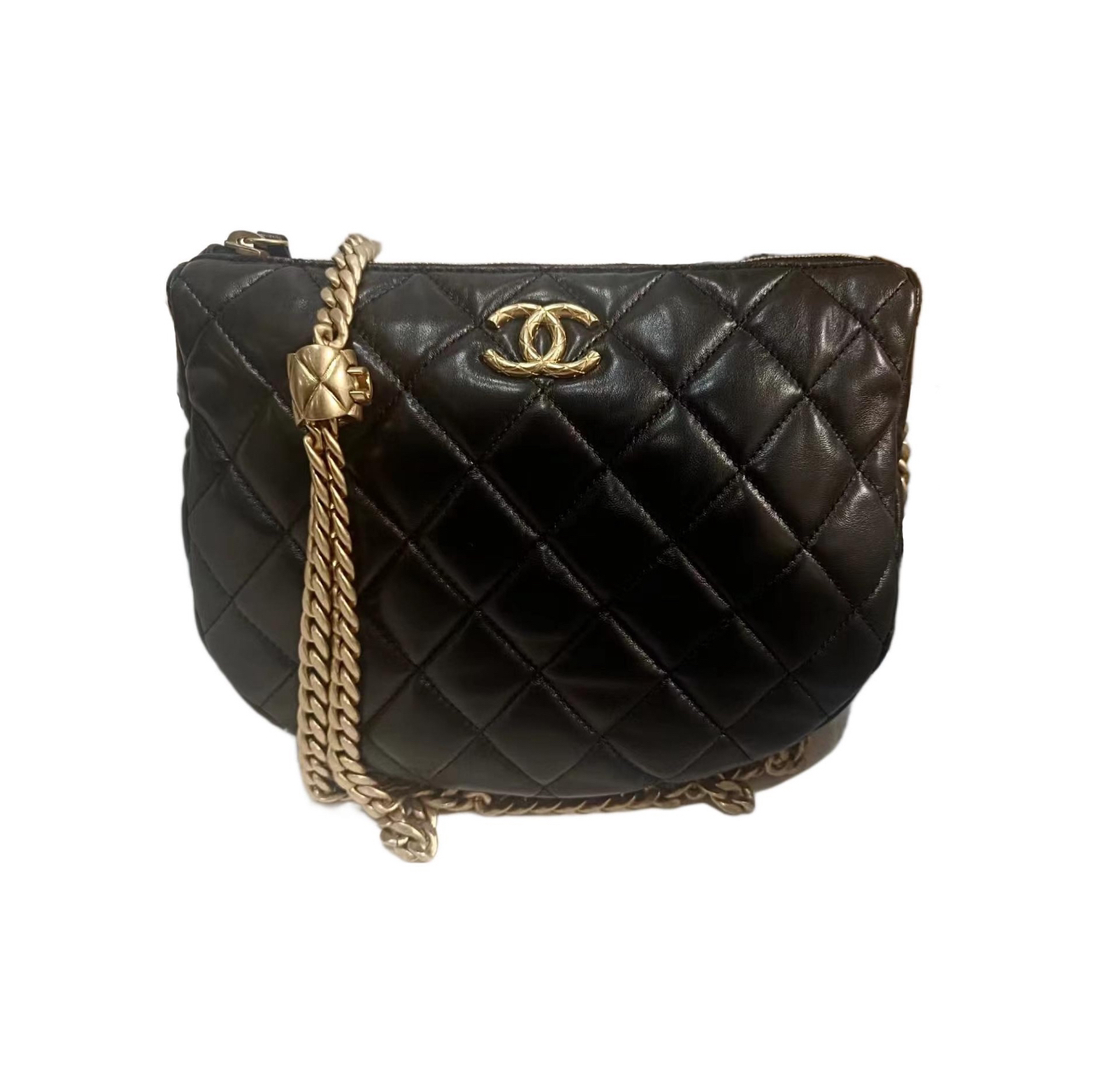 99新 Chanel/香奈儿 黑金22K小金柱hobo单肩包腋下包斜挎包斜挎包