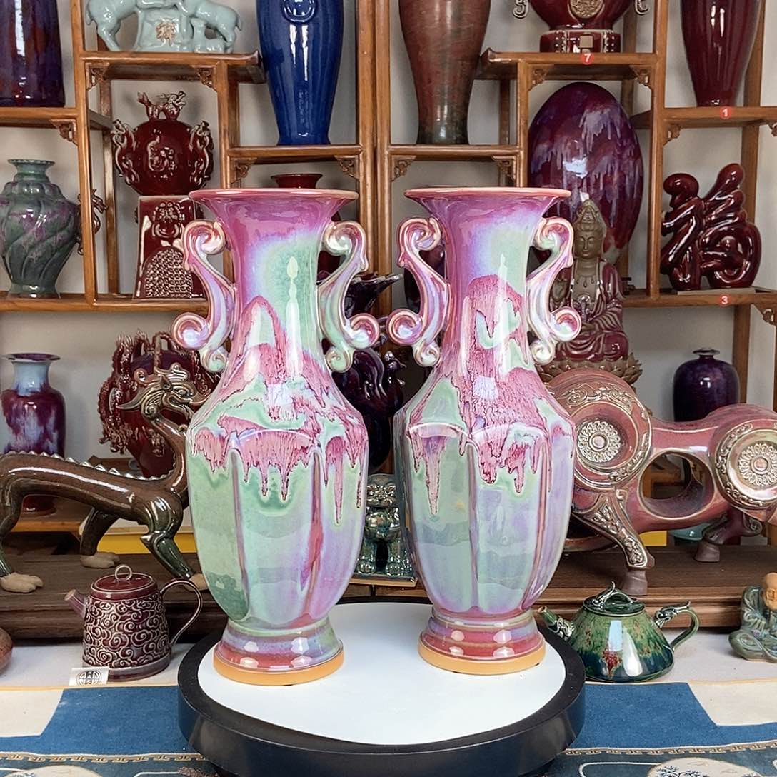 摆件五大名窑钧窑一对