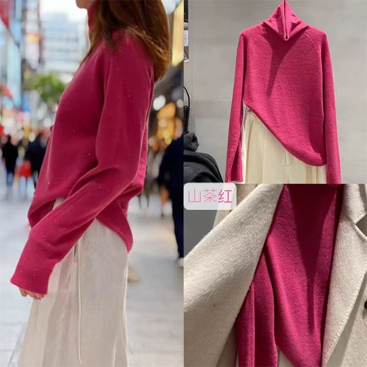 秋冬新款亮片堆堆领无缝一线打底毛衣100%羊毛高领针织内搭上衣